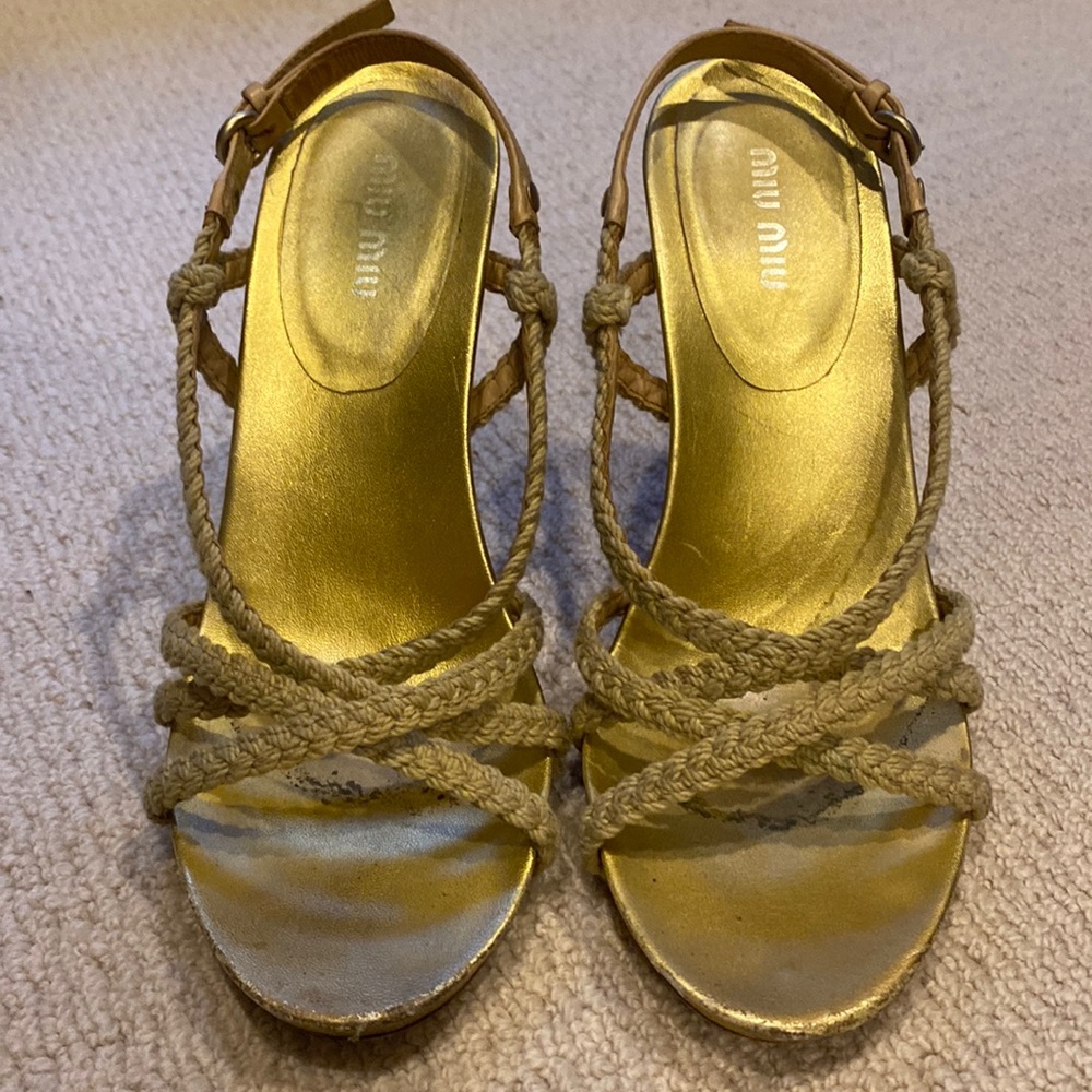 Miu Miu gold rope sandals